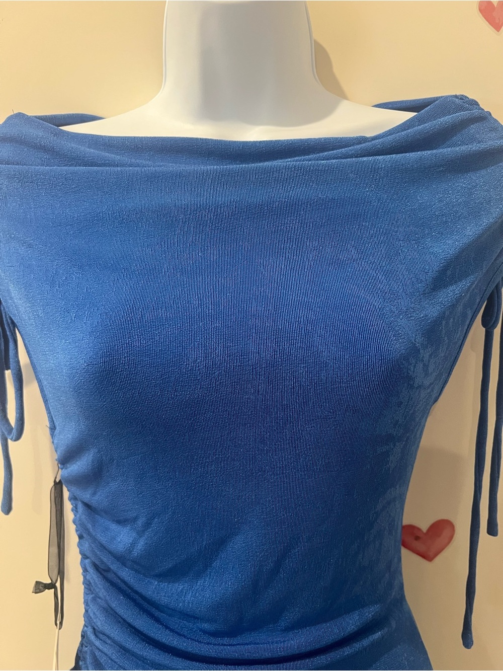 Blue Ruched Off-Shoulder Blouse - Picture 2 of 5
